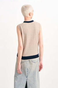 Cashmere double rib sleeveless cardigan