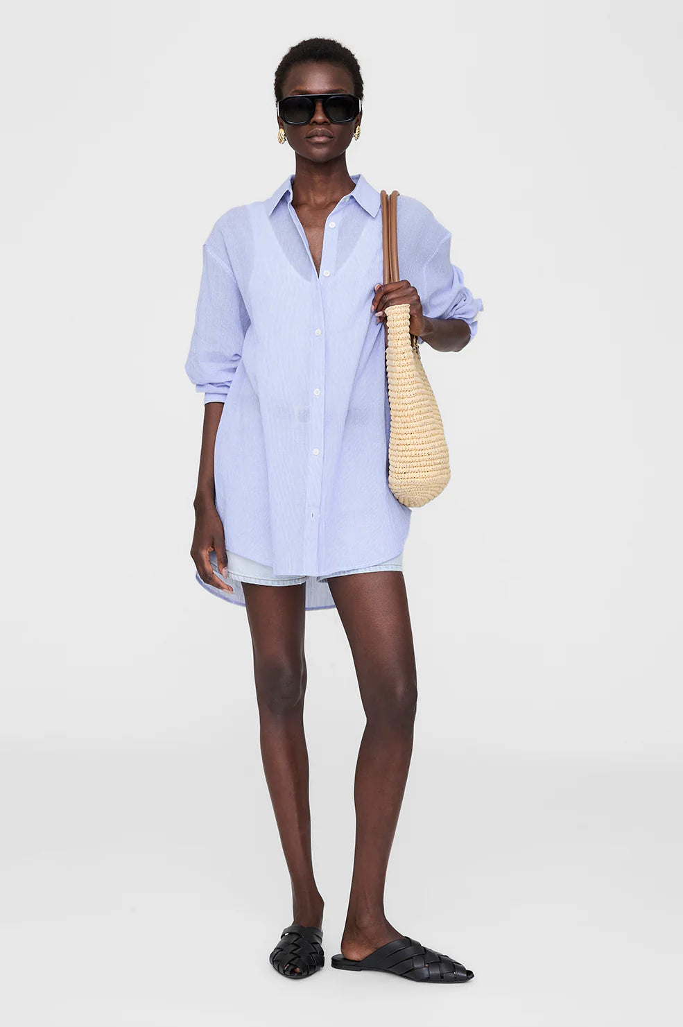 Plaza shirt - blue & white mini stripe