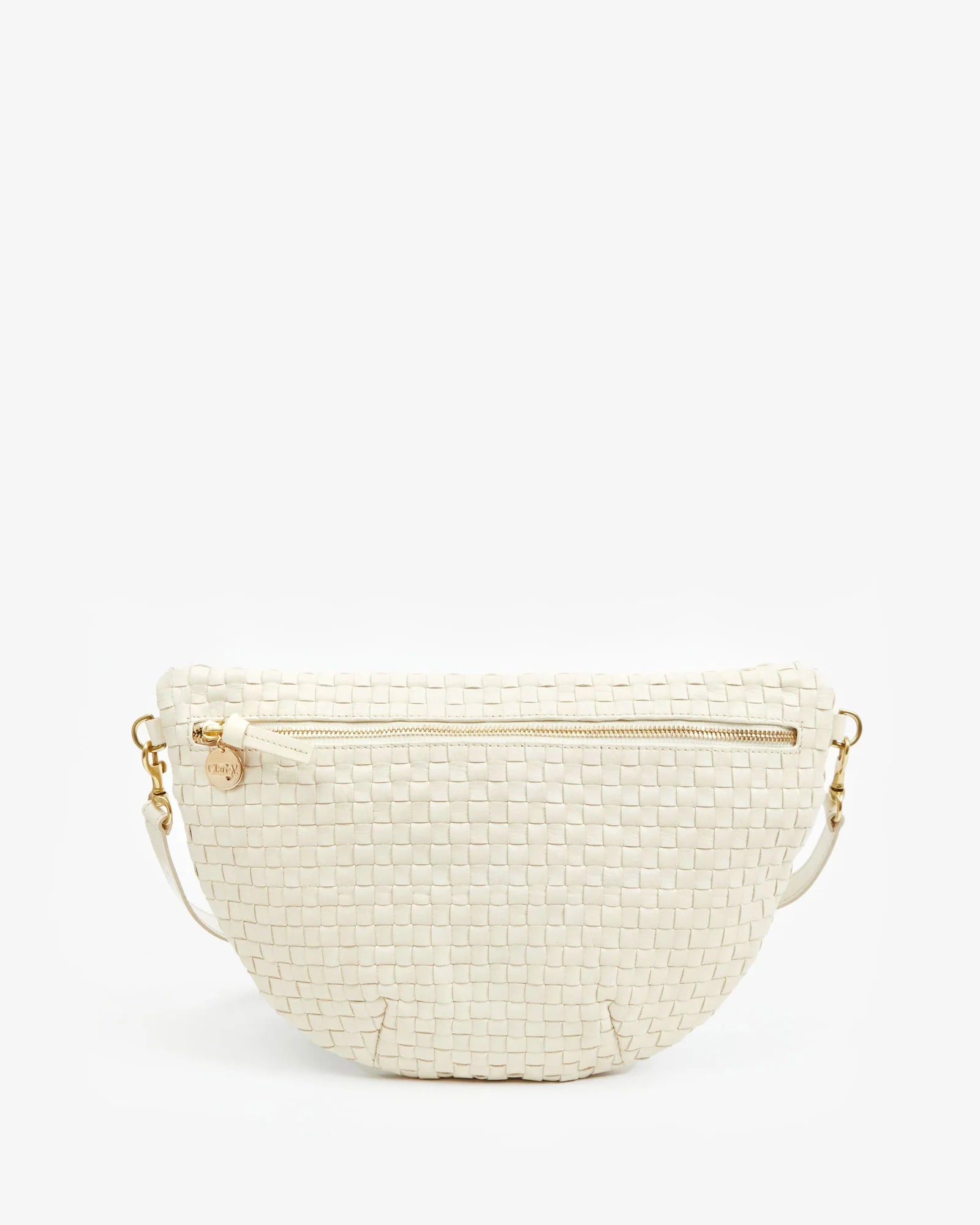 Grande leather fanny - woven cream checker