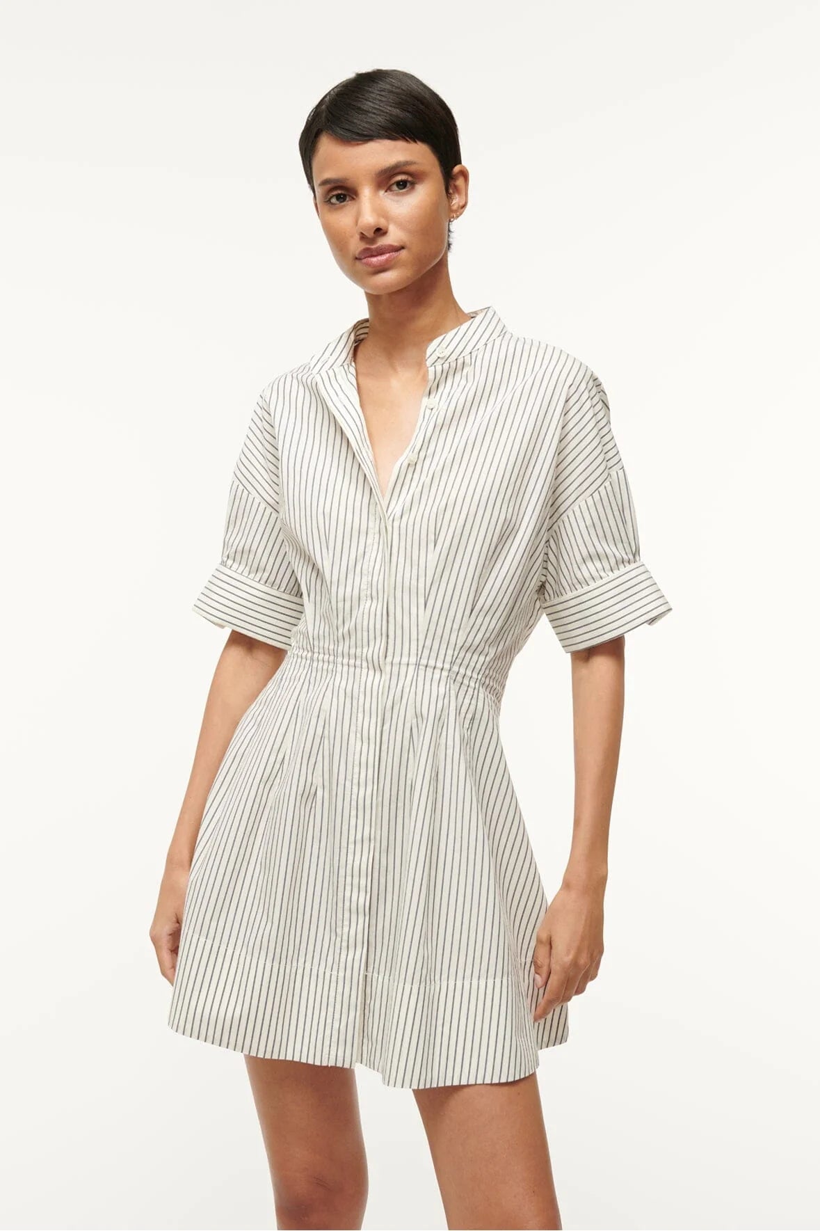 Mini Lorenza dress - ivory micro stripe