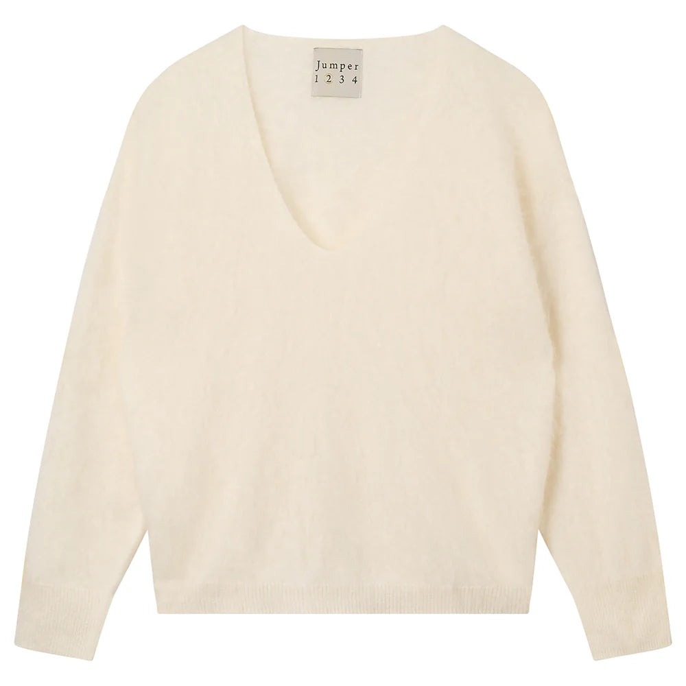 Brushed cashmere v neck - cream