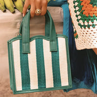 Nina green straw & leather tote