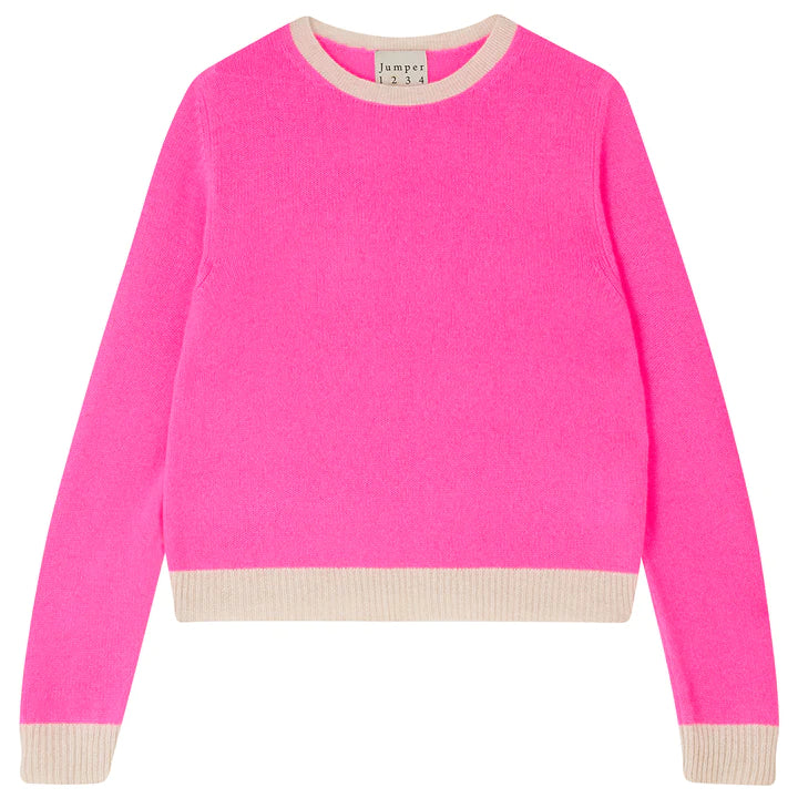 Contrast cashmere crew - hot pink