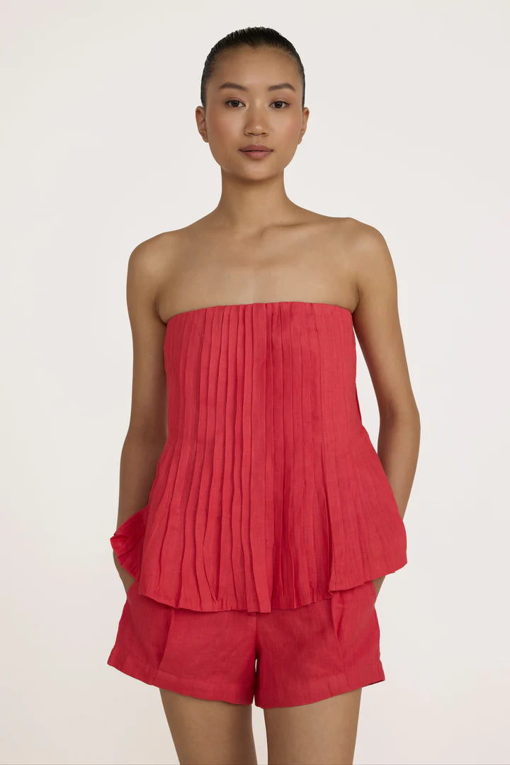 Strapless pleated top - poppy