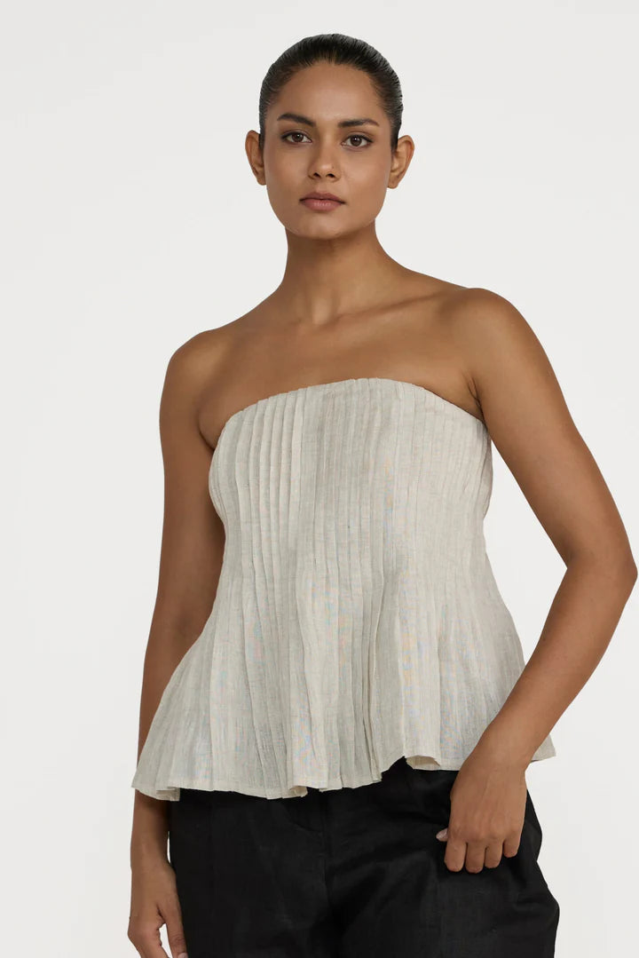 Strapless pleated top - natural