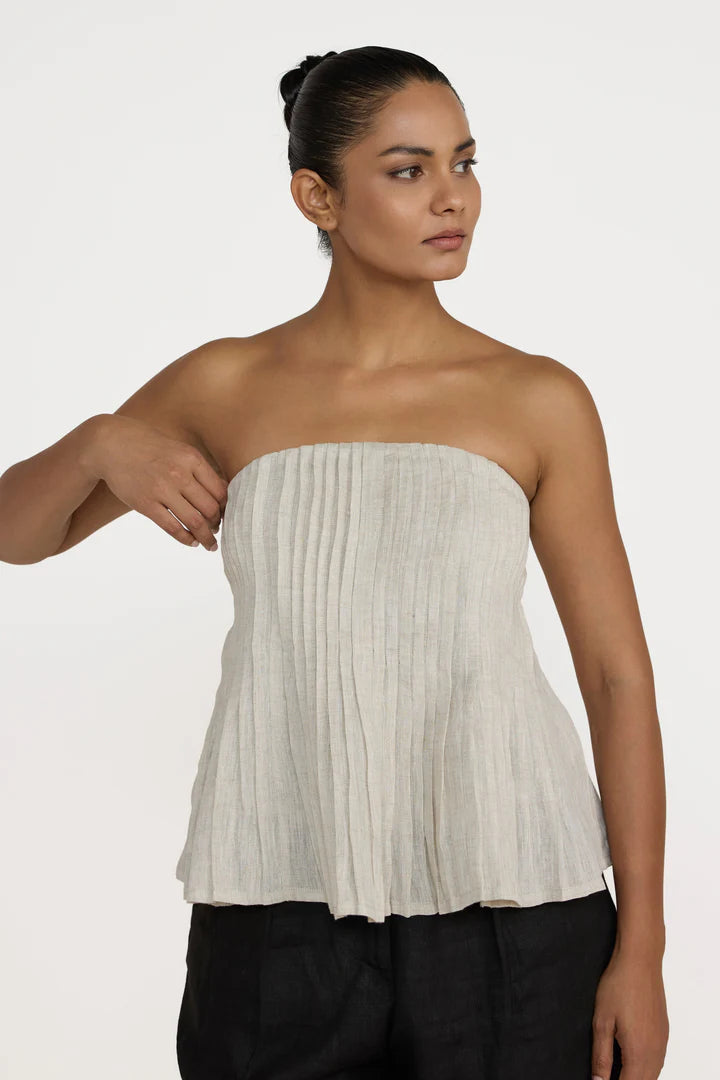Strapless pleated top - natural