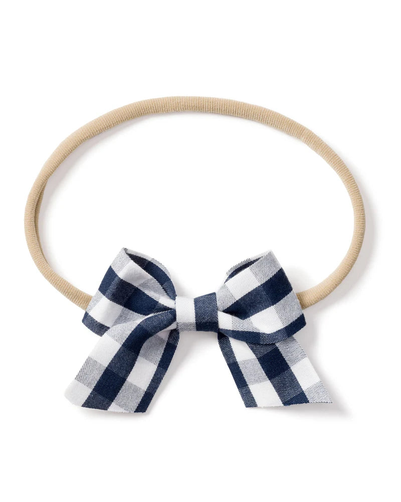 Navy gingham baby hair bow