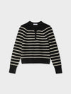 Cashmere striped ribbed Henley - Black