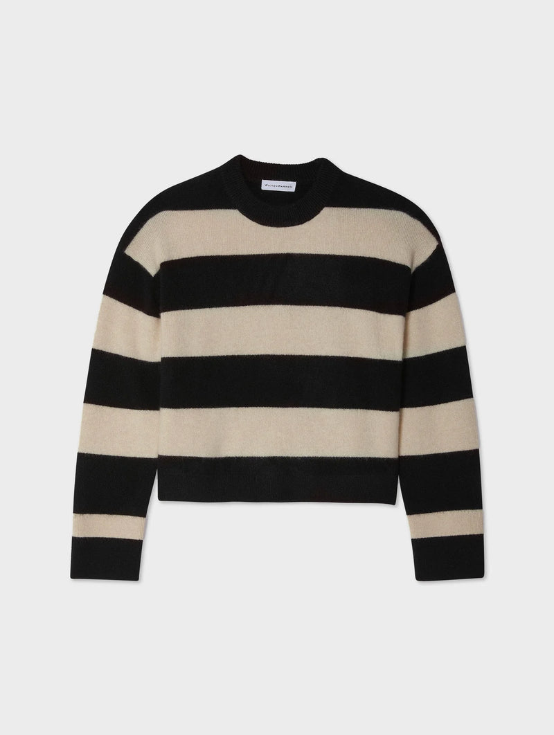 Cashmere stripe crew - black & natural