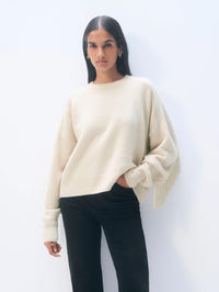 Cashmere Luxe Fringe Crew - Ivory