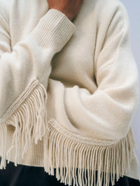 Cashmere Luxe Fringe Crew - Ivory