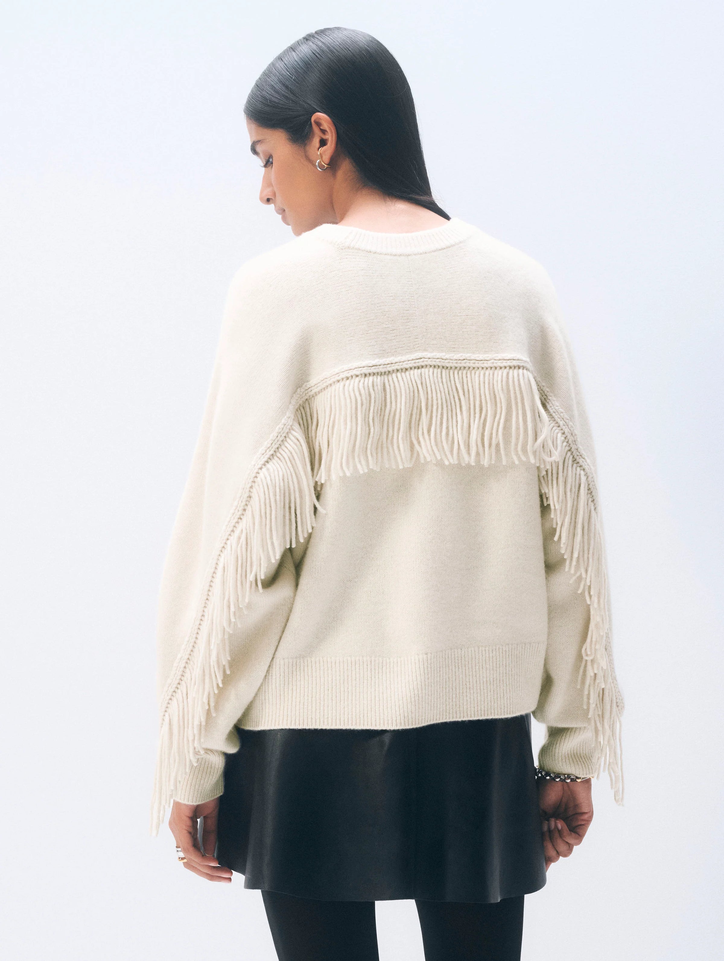 Cashmere Luxe Fringe Crew - Ivory