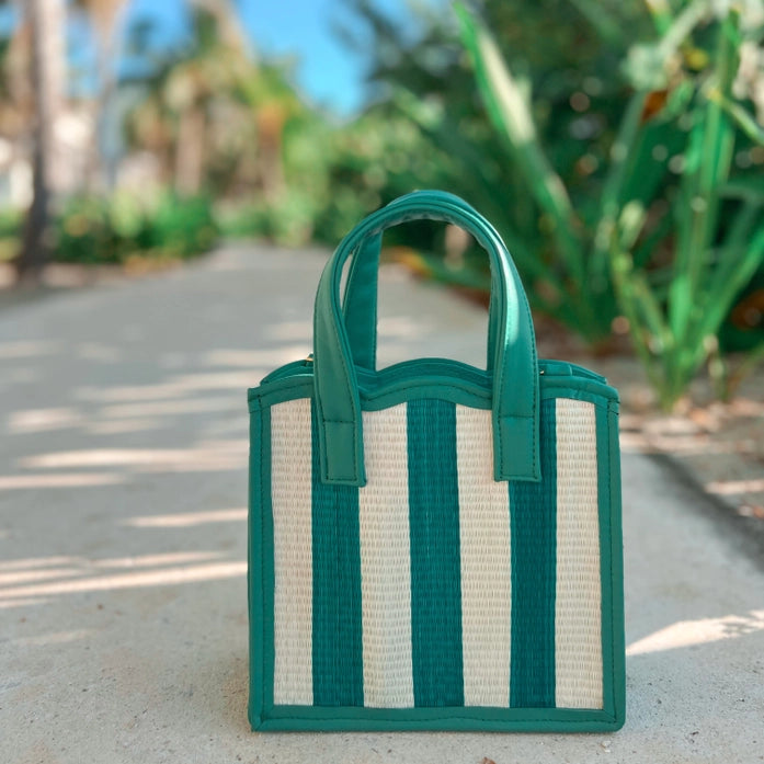 Nina green straw & leather tote
