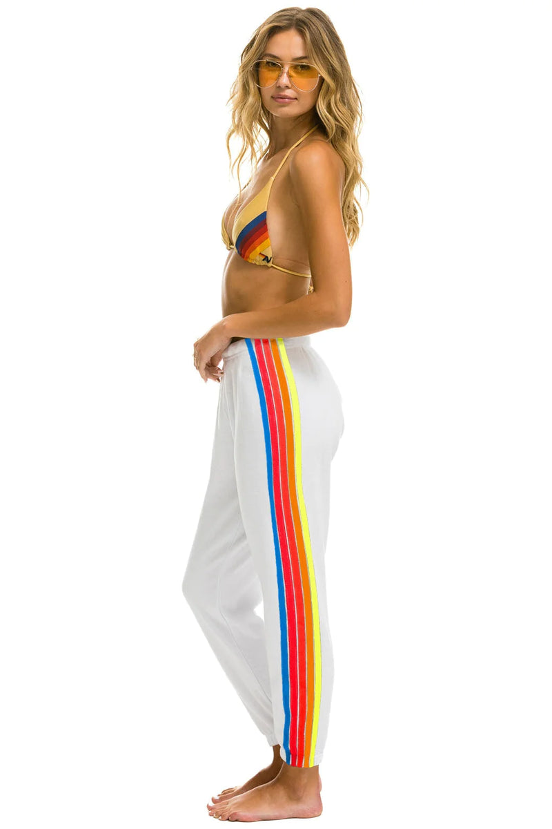 5 stripe sweatpants - white & neon rainbow