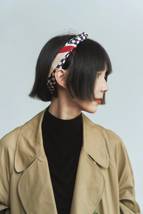 checkerboard silk skinny scarf