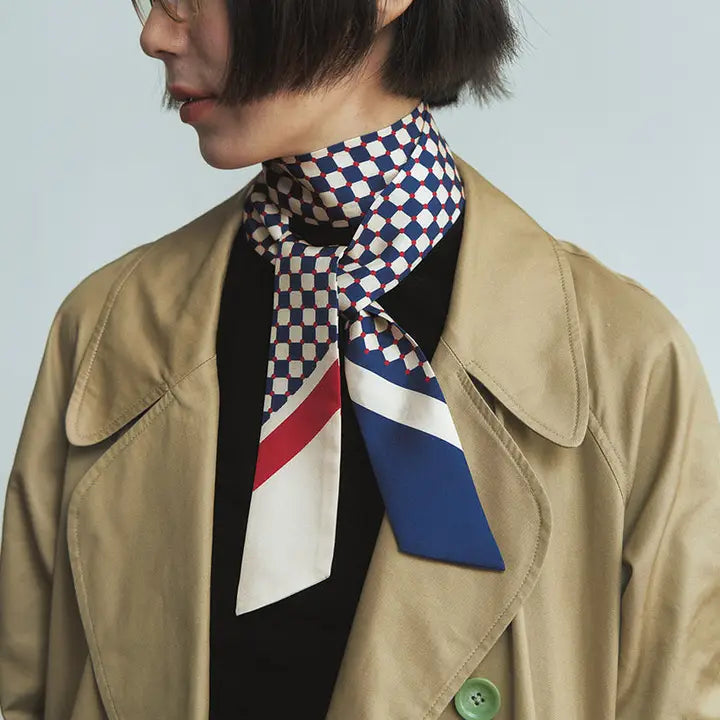 checkerboard silk skinny scarf