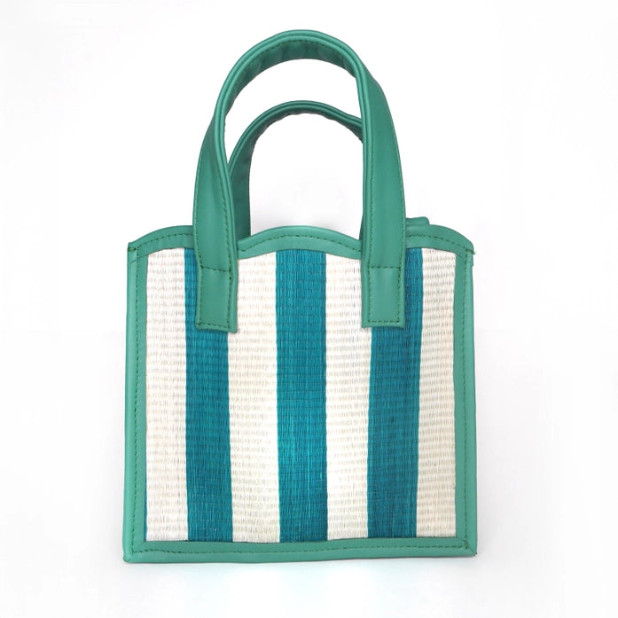 Nina green straw & leather tote