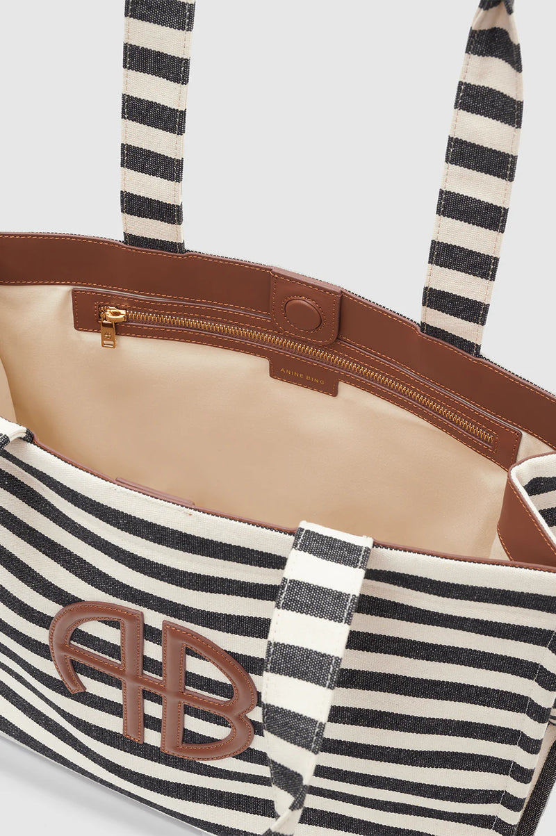 Lara tote - Black & Natural stripe