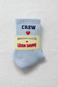 embroidered crew socks -sky