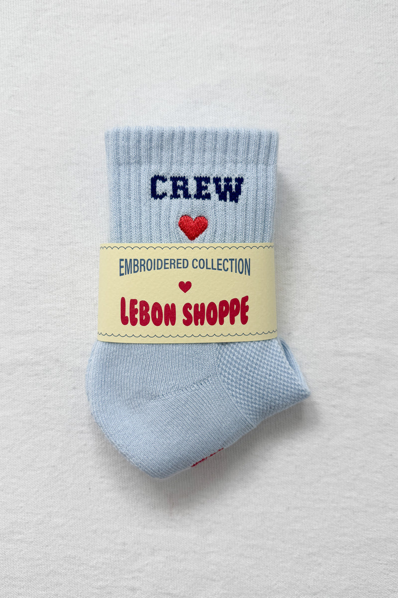 embroidered crew socks -sky