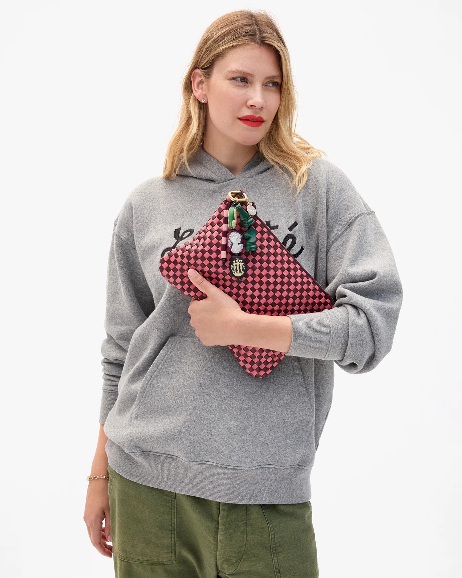 Woven leather flat clutch