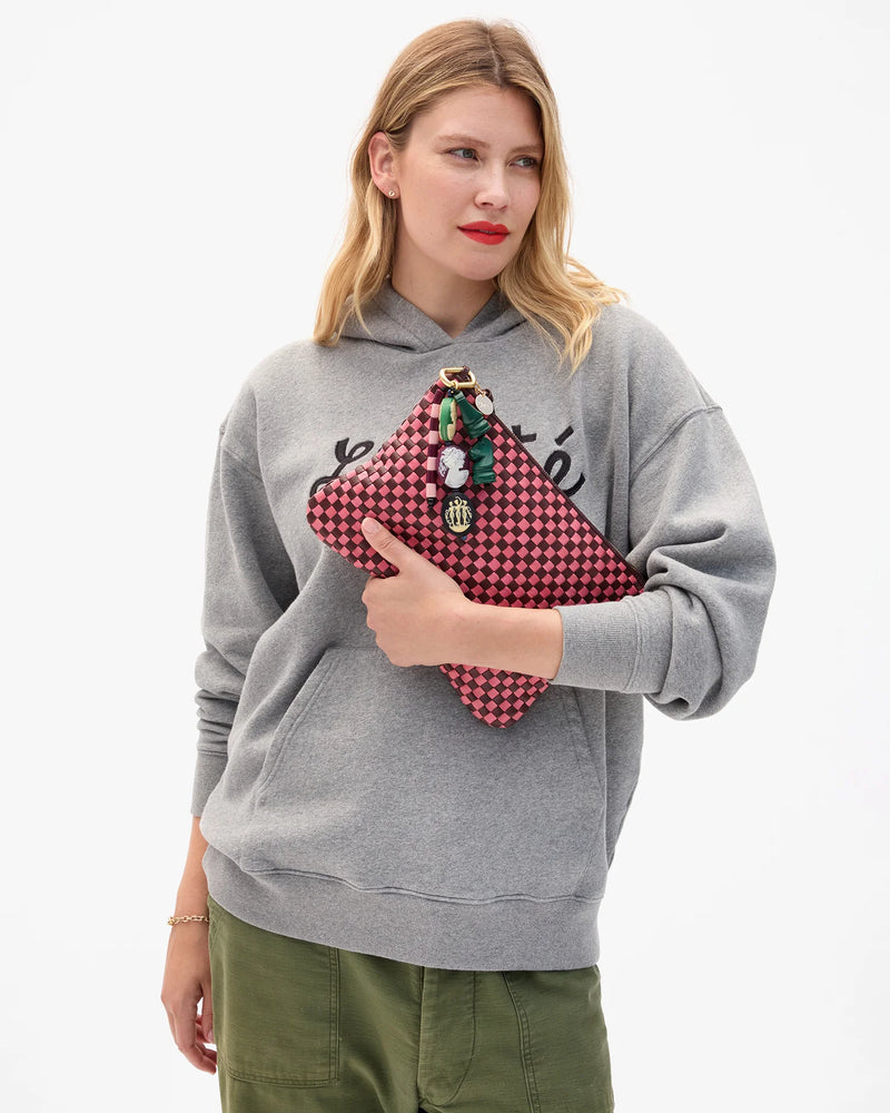 Woven leather flat clutch