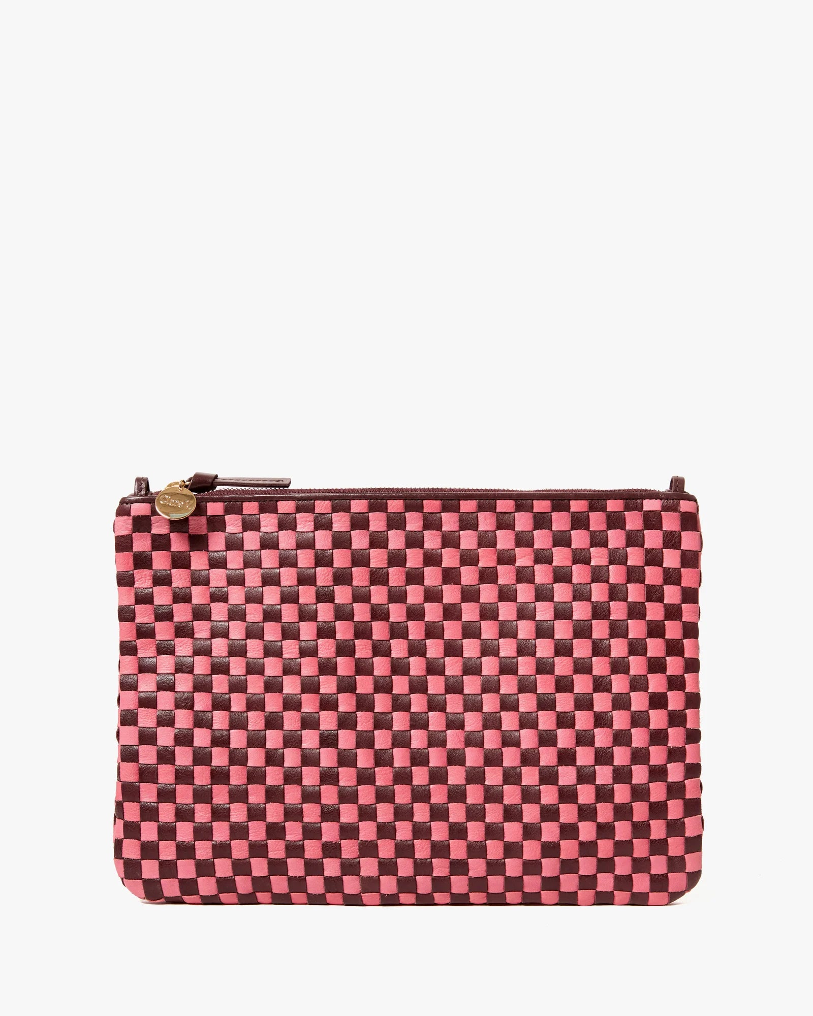 Woven leather flat clutch