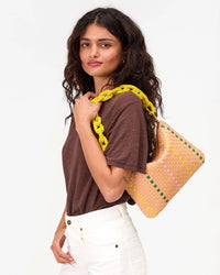 woven checker clutch - bisque