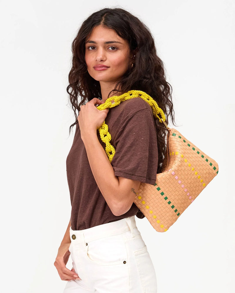 woven checker clutch - bisque