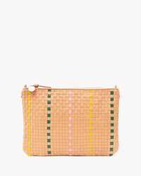 woven checker clutch - bisque
