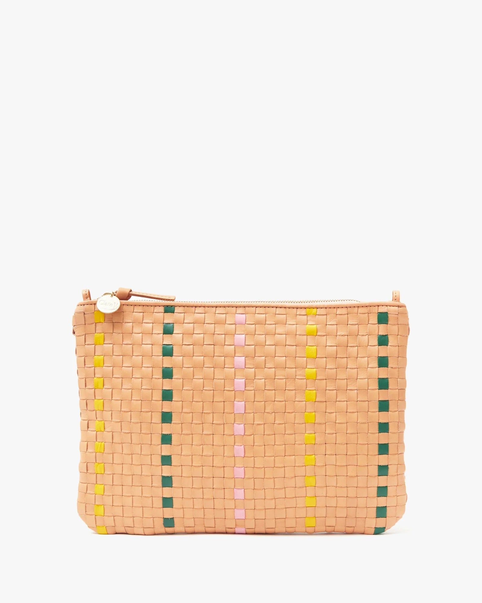 woven checker clutch - bisque