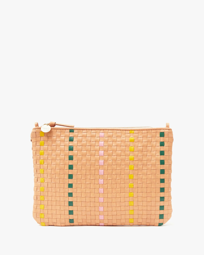 woven checker clutch - bisque