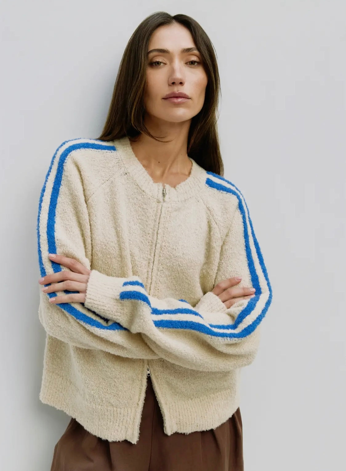 The Reba zip up- cream & blue