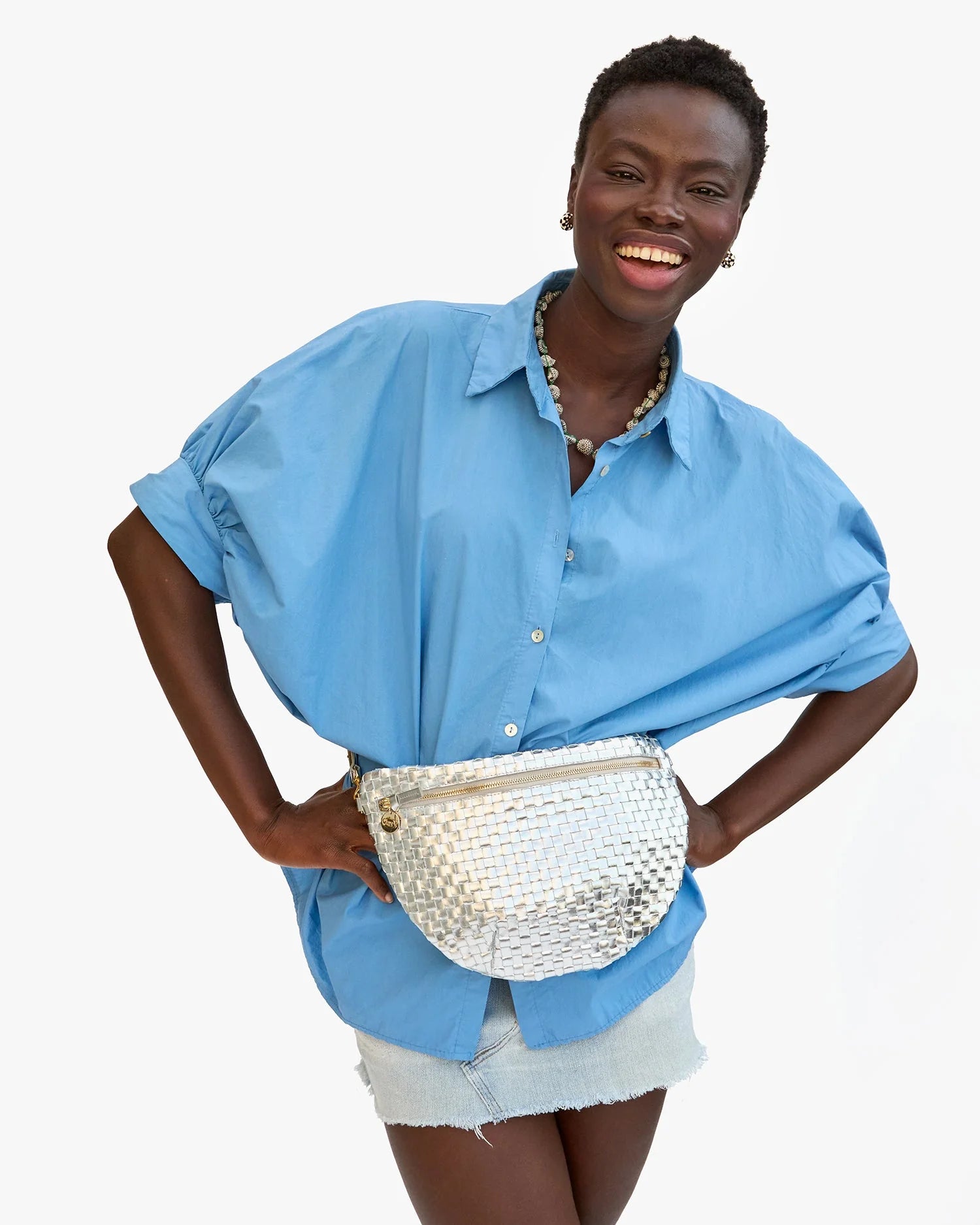 Silver Specchio woven fanny