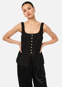 Rosita sequin tweed top - black