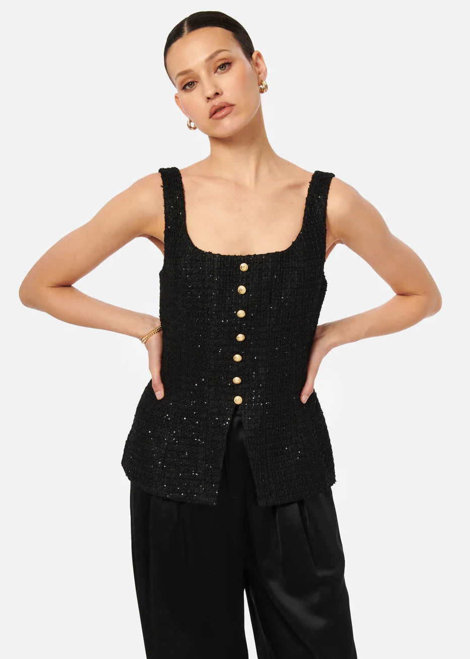 Rosita sequin tweed top - black