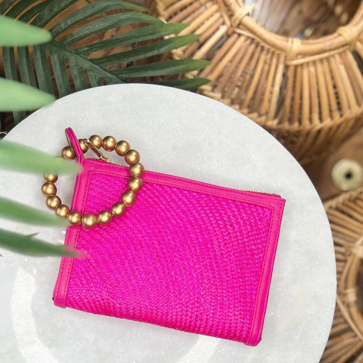 Pink woven luxe wristlet