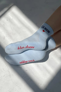 embroidered crew socks -sky