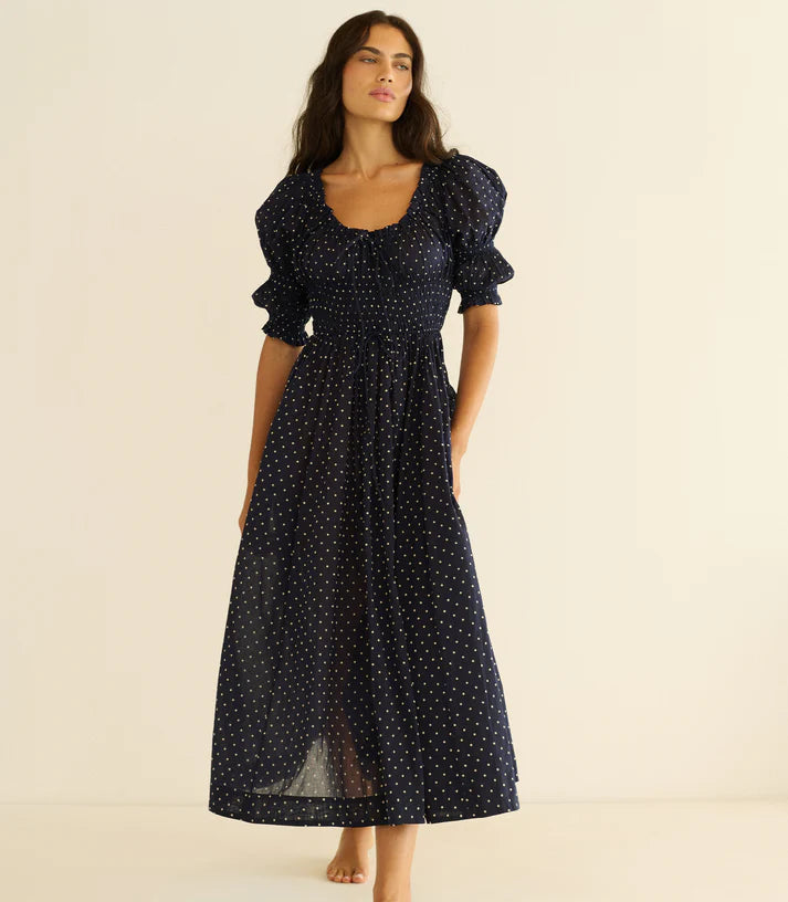 Ischia dress - navy flock dot