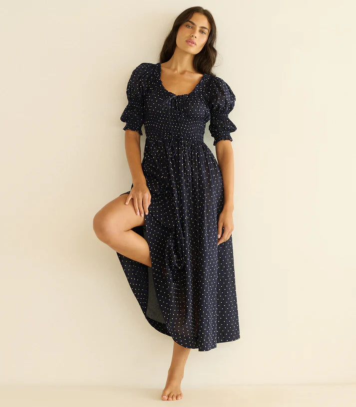 Ischia dress - navy flock dot