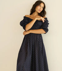 Ischia dress - navy flock dot