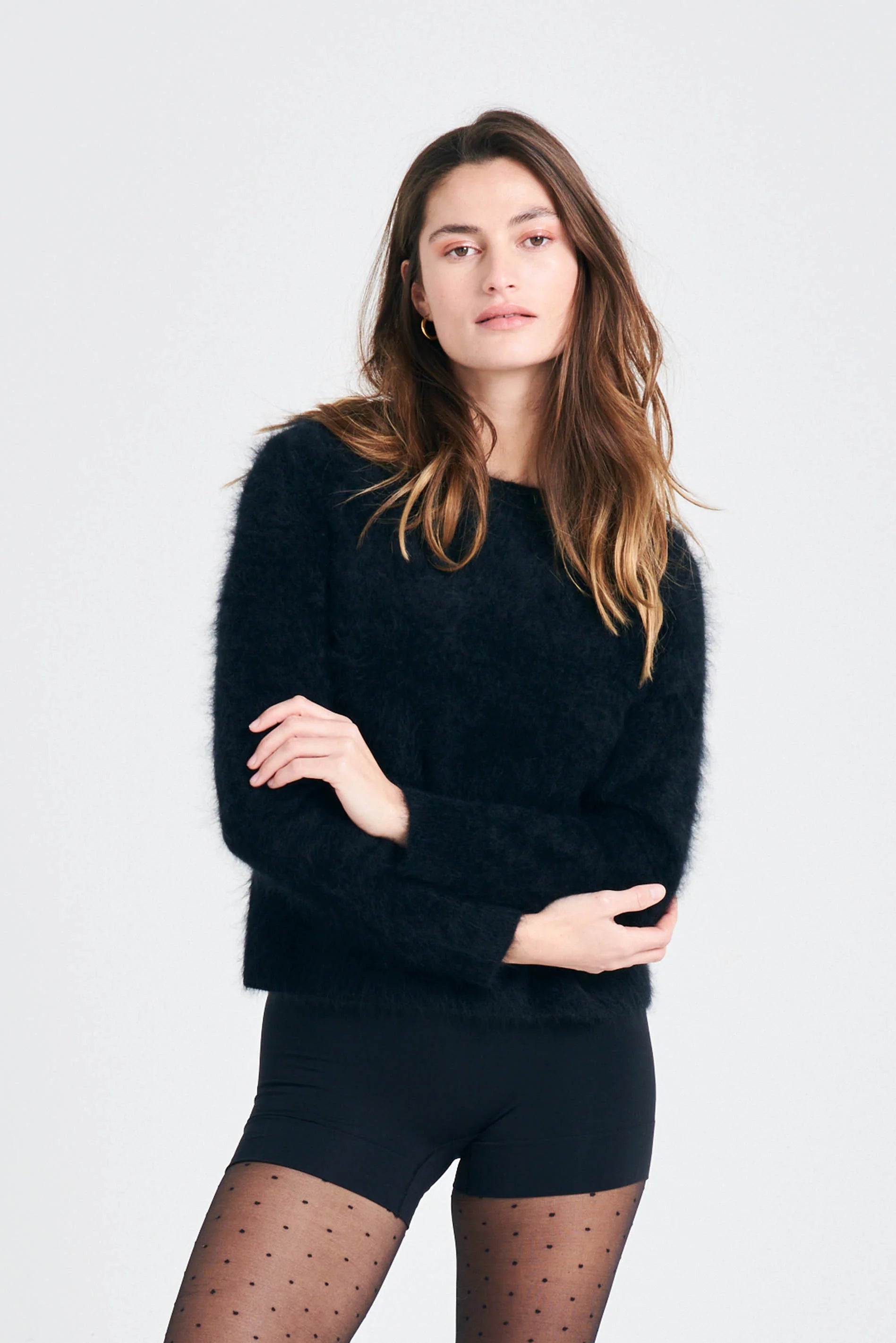 Brushed cashmere crew - Black