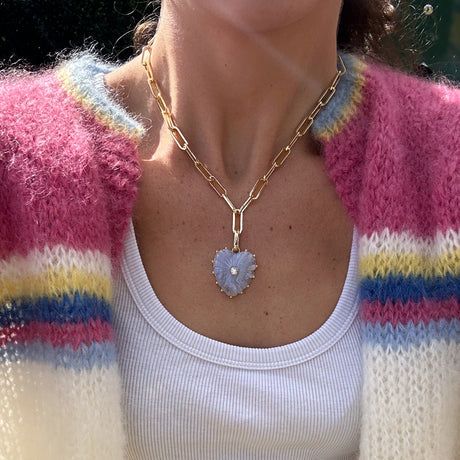 Malene blue lace heart clip necklace