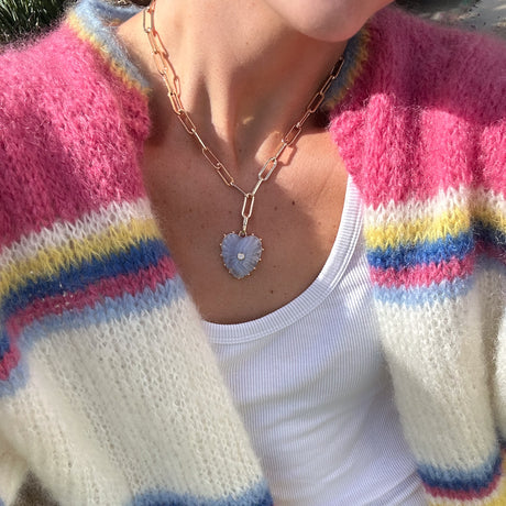 Malene blue lace heart clip necklace