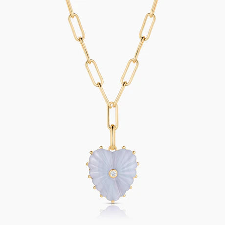 Malene blue lace heart clip necklace