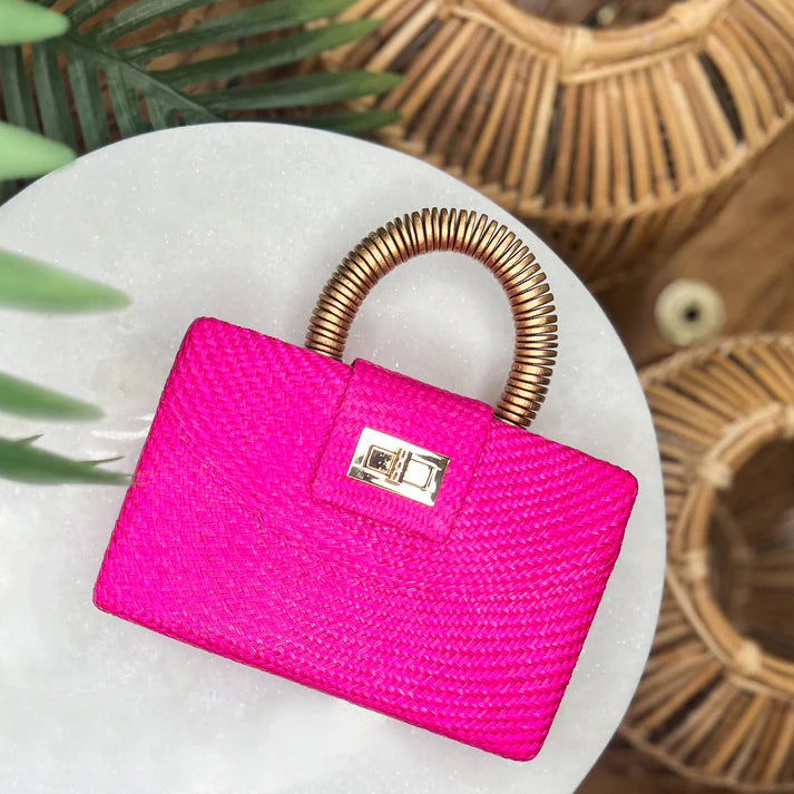 Pink luxe straw clutch