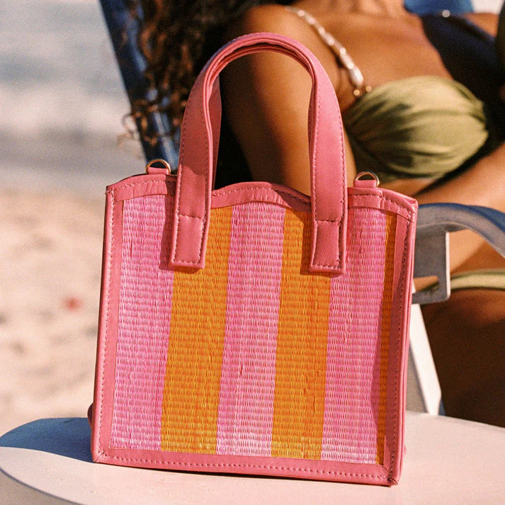Nina pink straw & leather tote
