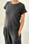 Pointelle Babe tee- Charcoal