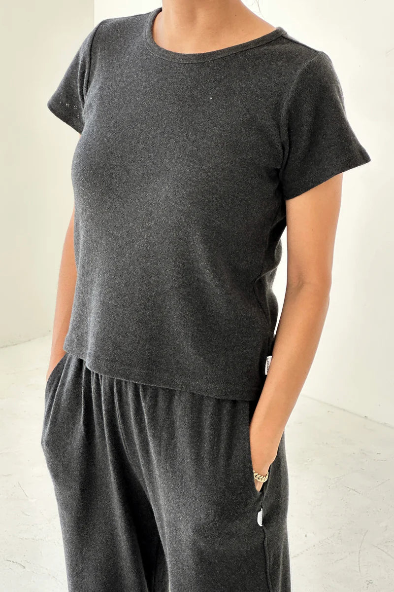 Pointelle Babe tee- Charcoal