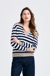 cashmere stripe v-neck - navy & cream